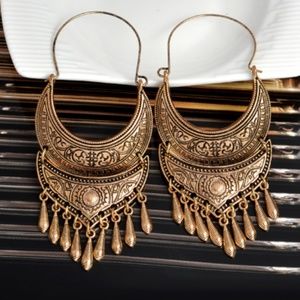 Bohemian Ethnic Long Statement Etched Earrings